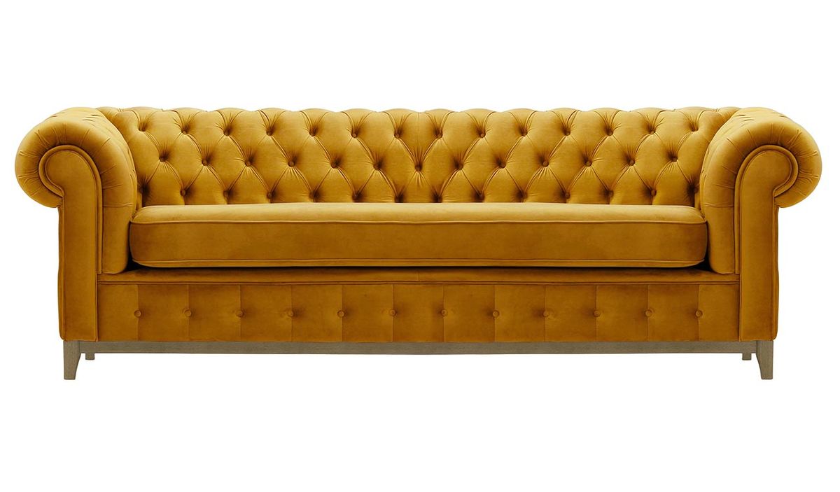 Canapé trois places Chesterfield Grand, moutarde - Velluto 8, Couleur des pieds: Noir wax
