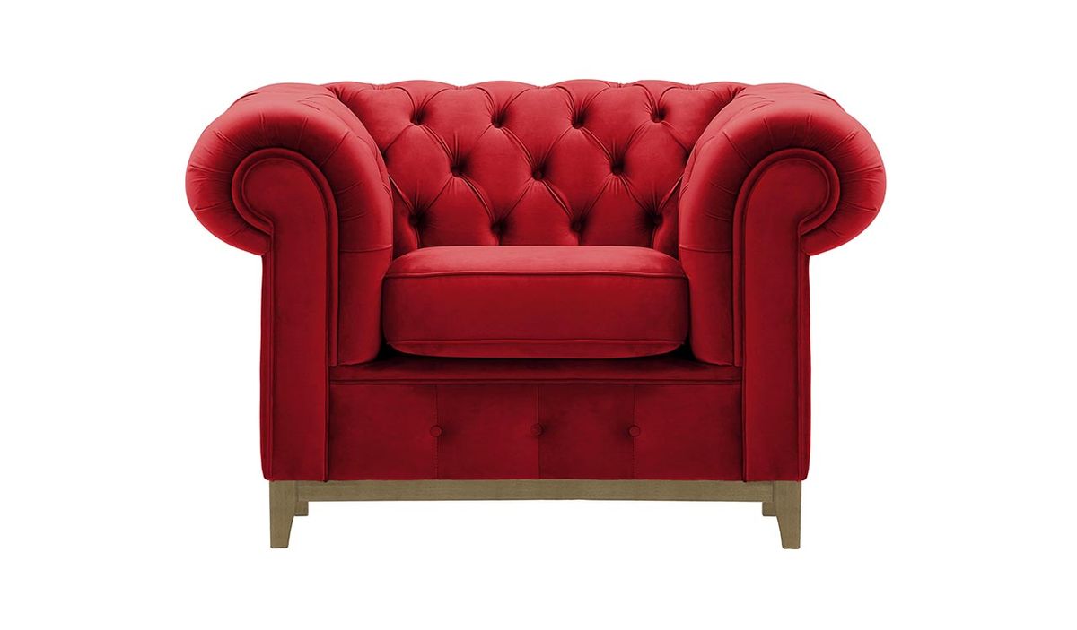 Fauteuil Chesterfield Grand, rouge - Velluto 7, Couleur des pieds: Noir wax