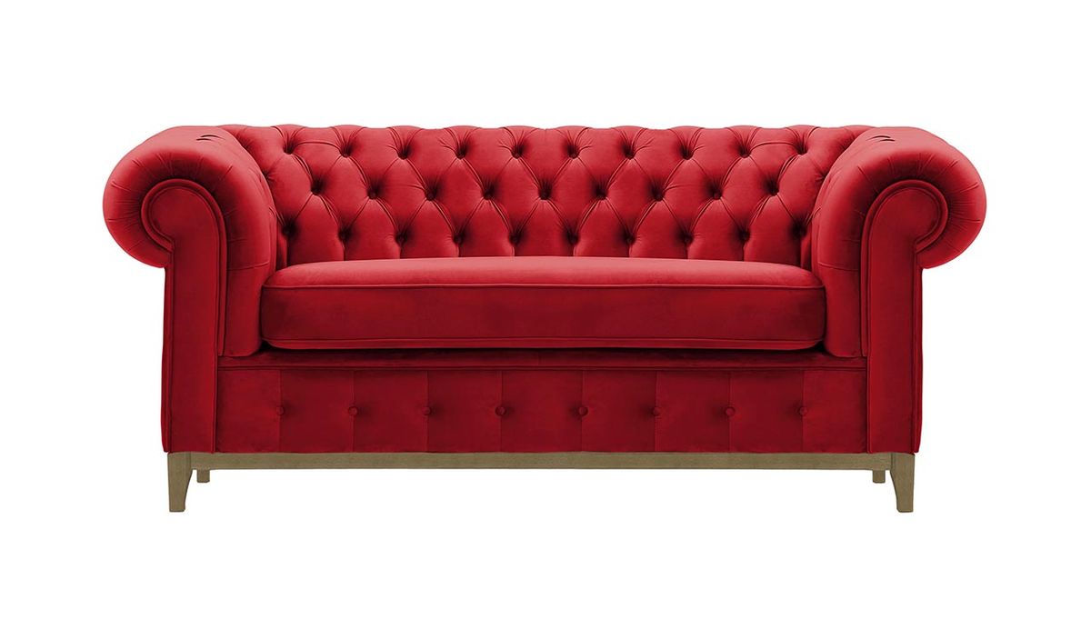 Canapé deux places Chesterfield Grand, rouge - Velluto 7, Couleur des pieds: Noir wax