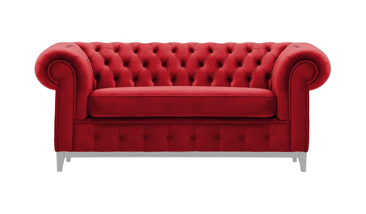 Canapé deux places Chesterfield Grand, rouge - Velluto 7, Couleur des pieds: Blanc
