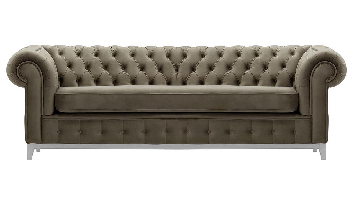Canapé trois places Chesterfield Grand, gris éléphant - Velluto 17, Couleur des pieds: Blanc