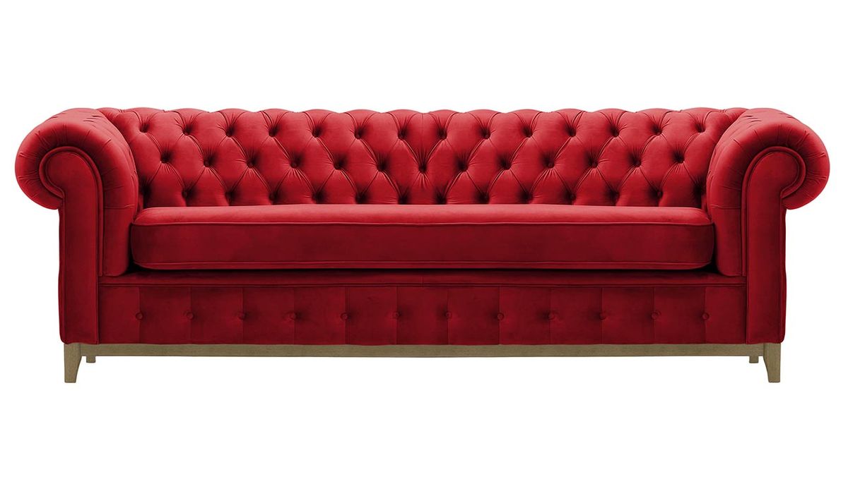 Canapé trois places Chesterfield Grand, rouge - Velluto 7, Couleur des pieds: Noir wax