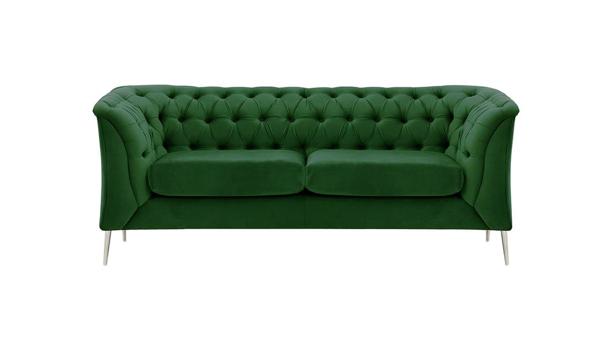 Canapé deux places Chesterfield Modern, vert foncé - Velluto 10, Couleur des pieds: Métal chromé