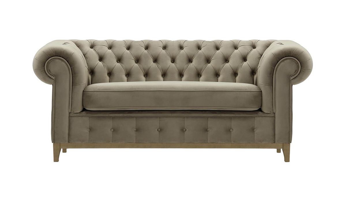 Canapé deux places Chesterfield Grand, beige - Velluto 3, Couleur des pieds: Noir wax
