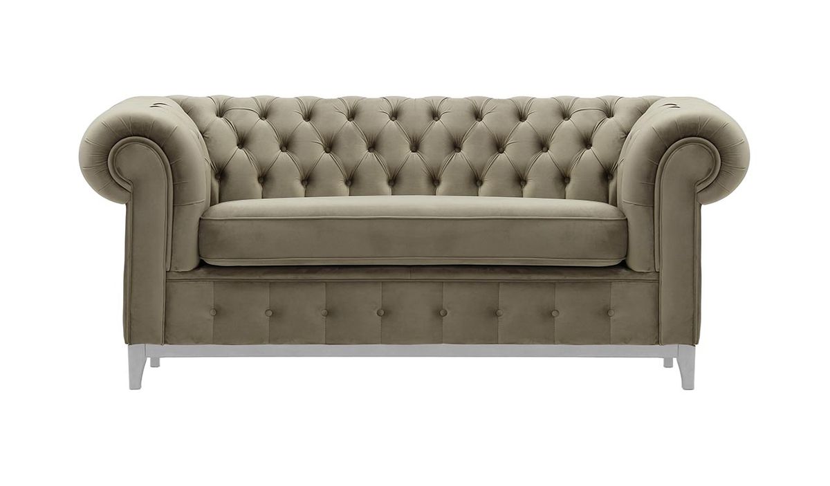 Canapé deux places Chesterfield Grand, beige - Velluto 3, Couleur des pieds: Blanc