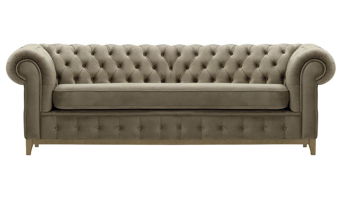 Canapé trois places Chesterfield Grand, beige - Velluto 3, Couleur des pieds: Noir wax