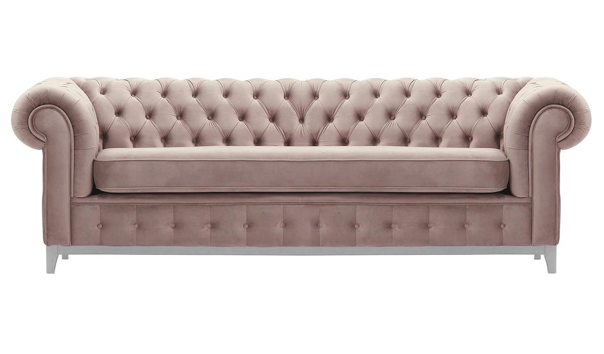Canapé trois places Chesterfield Grand, lila/rose - Velluto 14, Couleur des pieds: Blanc