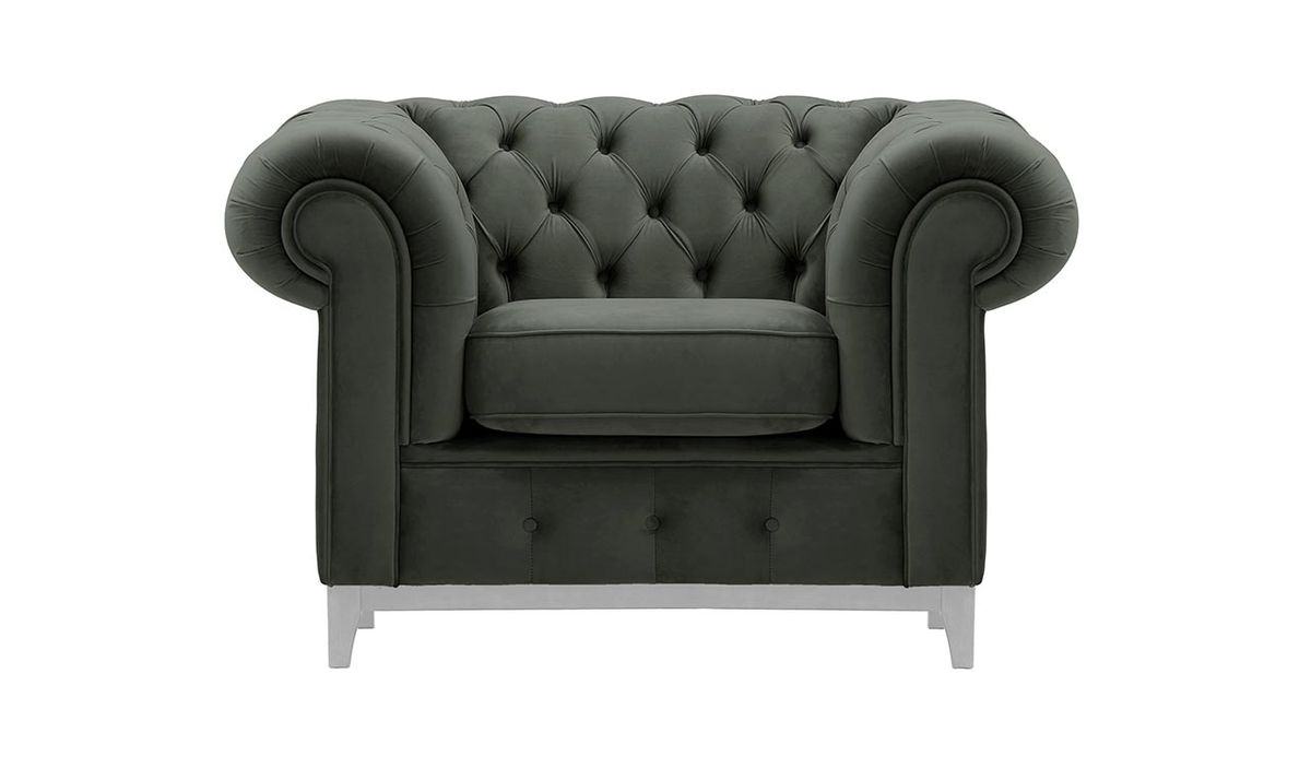 Fauteuil Chesterfield Grand, graphite - Velluto 19, Couleur des pieds: Blanc