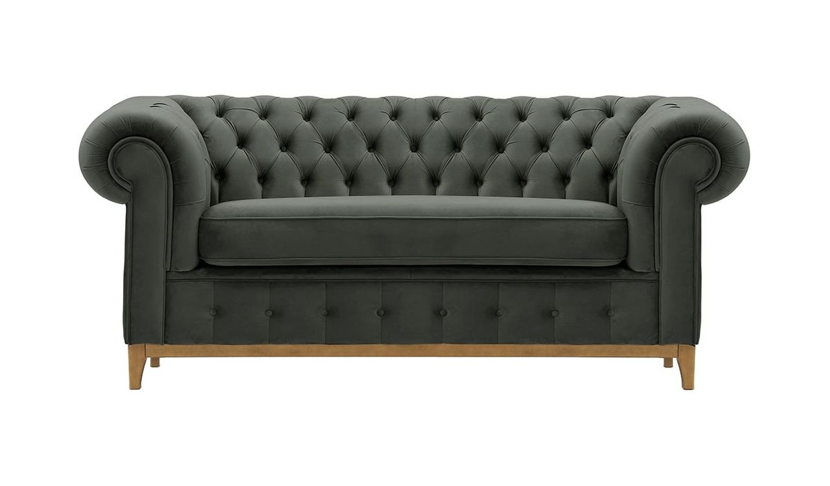 Canapé deux places Chesterfield Grand, graphite - Velluto 19, Couleur des pieds: Chêne clair