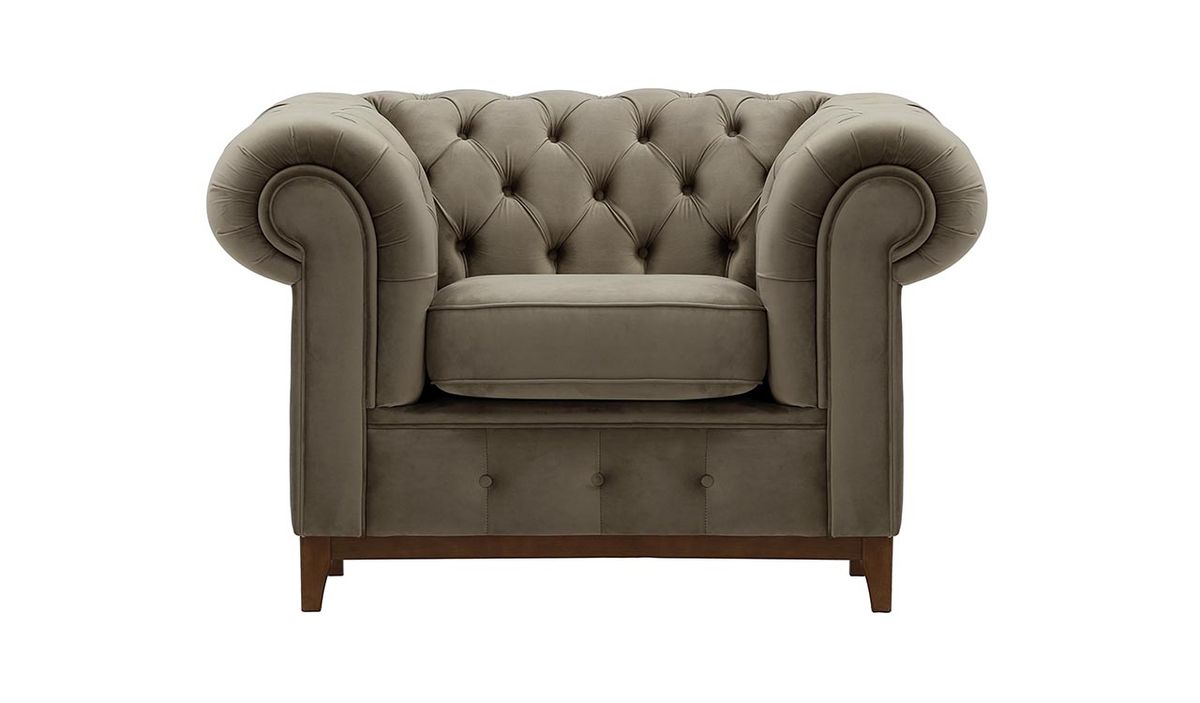 Fauteuil Chesterfield Grand, gris éléphant - Velluto 17, Couleur des pieds: Chêne foncé