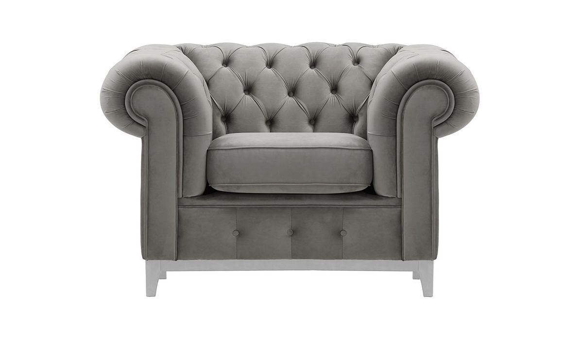 Fauteuil Chesterfield Grand, gris clair - Velluto 15, Couleur des pieds: Blanc