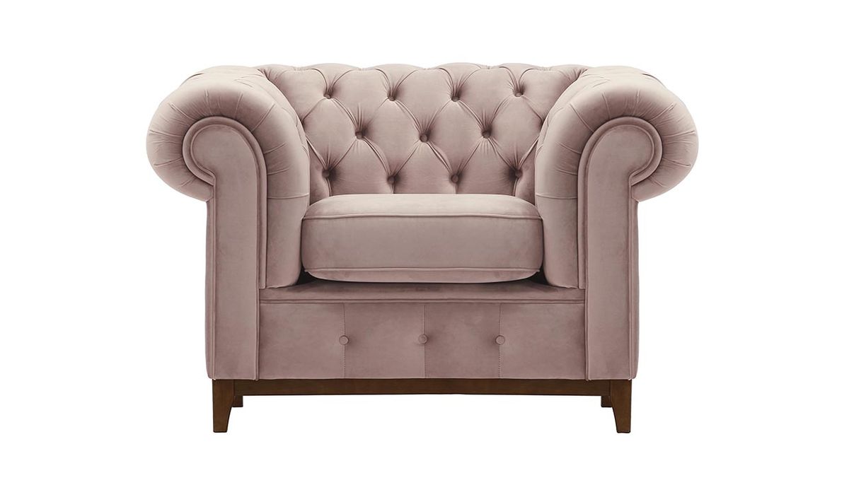 Fauteuil Chesterfield Grand, lila/rose - Velluto 14, Couleur des pieds: Chêne foncé