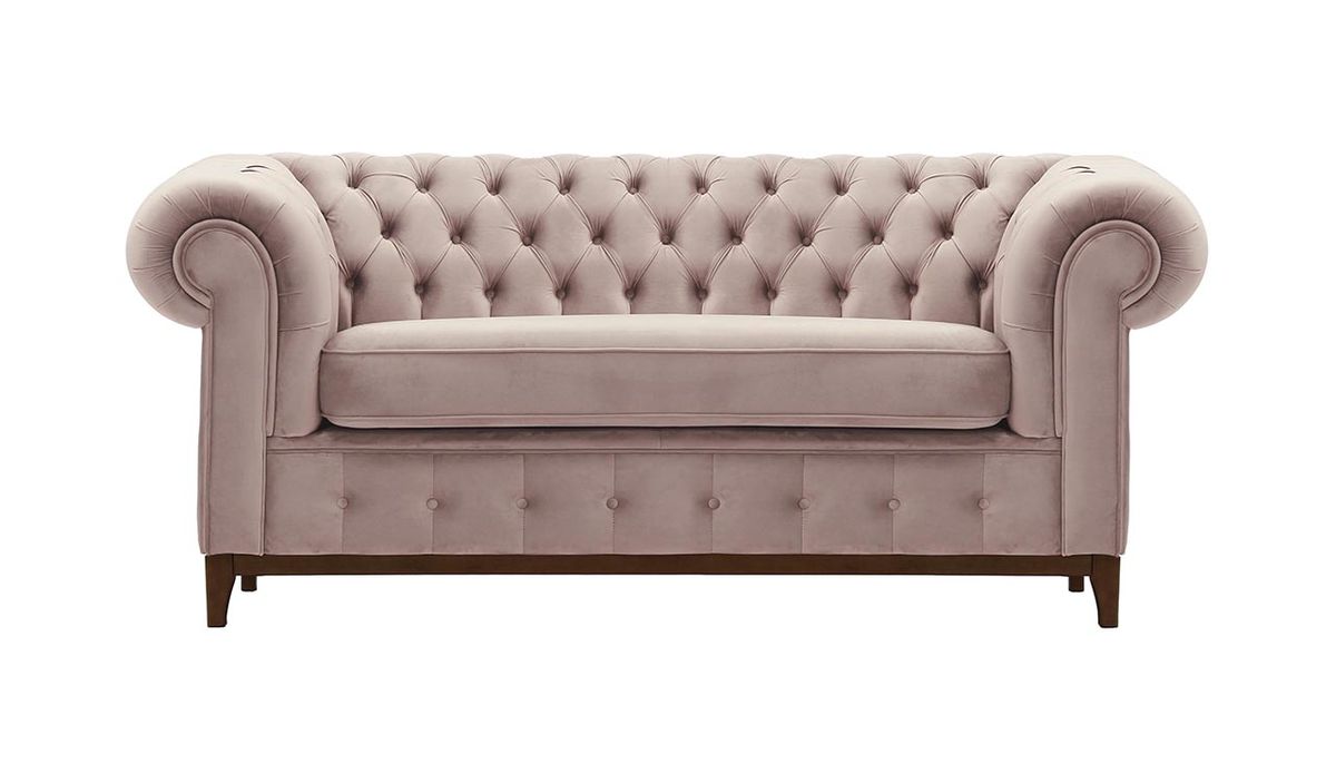 Canapé deux places Chesterfield Grand, lila/rose - Velluto 14, Couleur des pieds: Chêne foncé