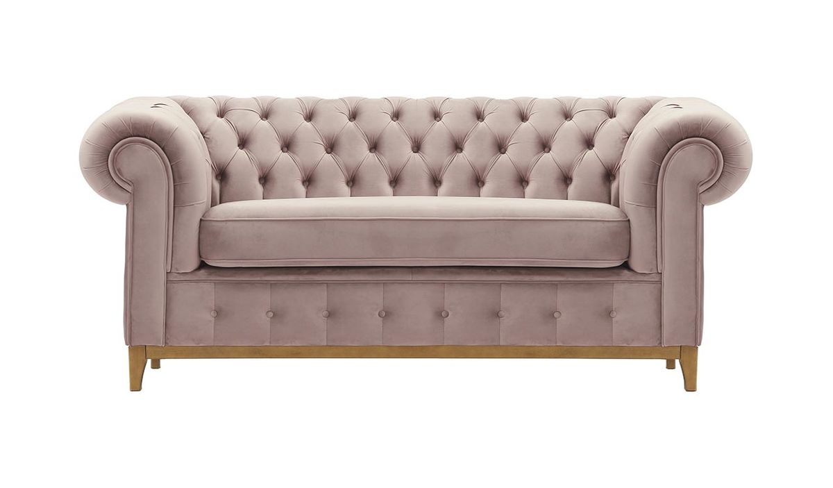 Canapé deux places Chesterfield Grand, lila/rose - Velluto 14, Couleur des pieds: Chêne clair