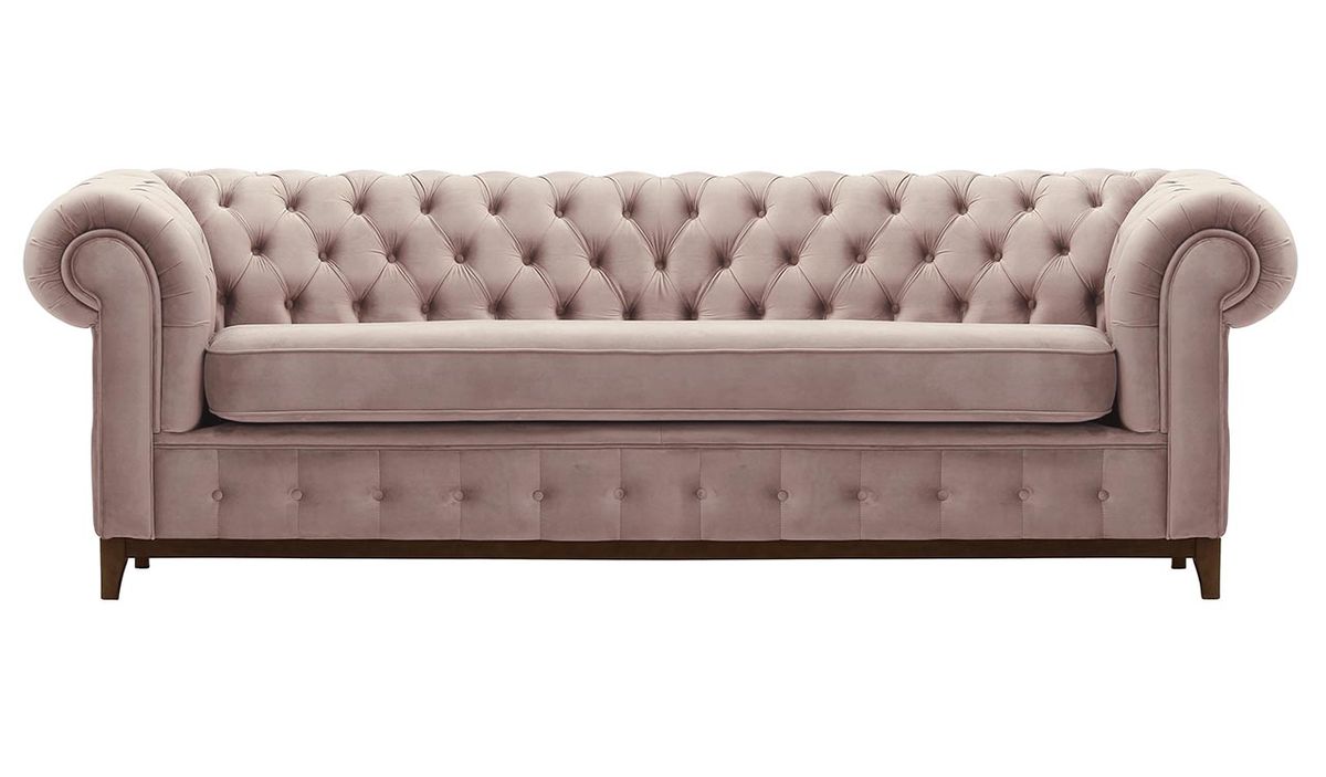 Canapé trois places Chesterfield Grand, lila/rose - Velluto 14, Couleur des pieds: Chêne foncé