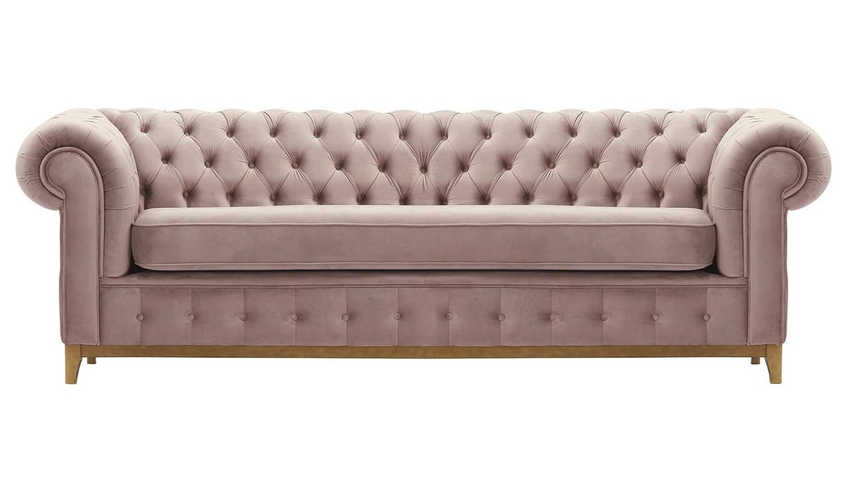 Canapé trois places Chesterfield Grand, lila/rose - Velluto 14, Couleur des pieds: Chêne clair