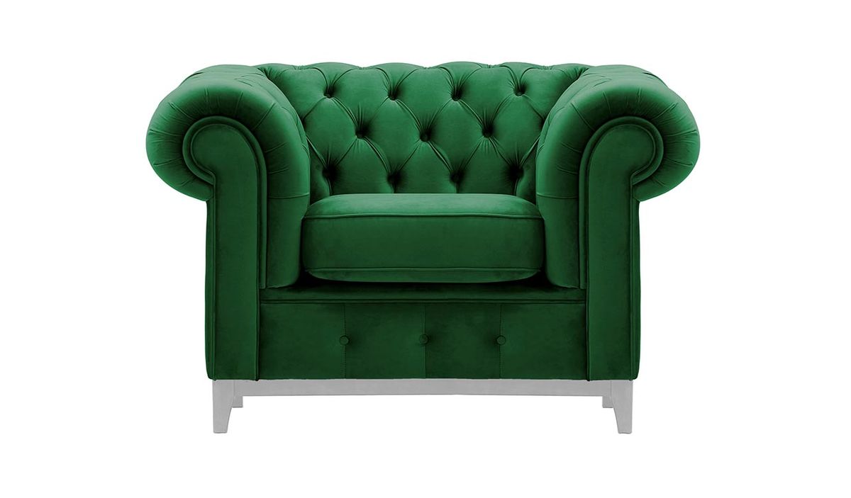 Fauteuil Chesterfield Grand, vert foncé - Velluto 10, Couleur des pieds: Blanc