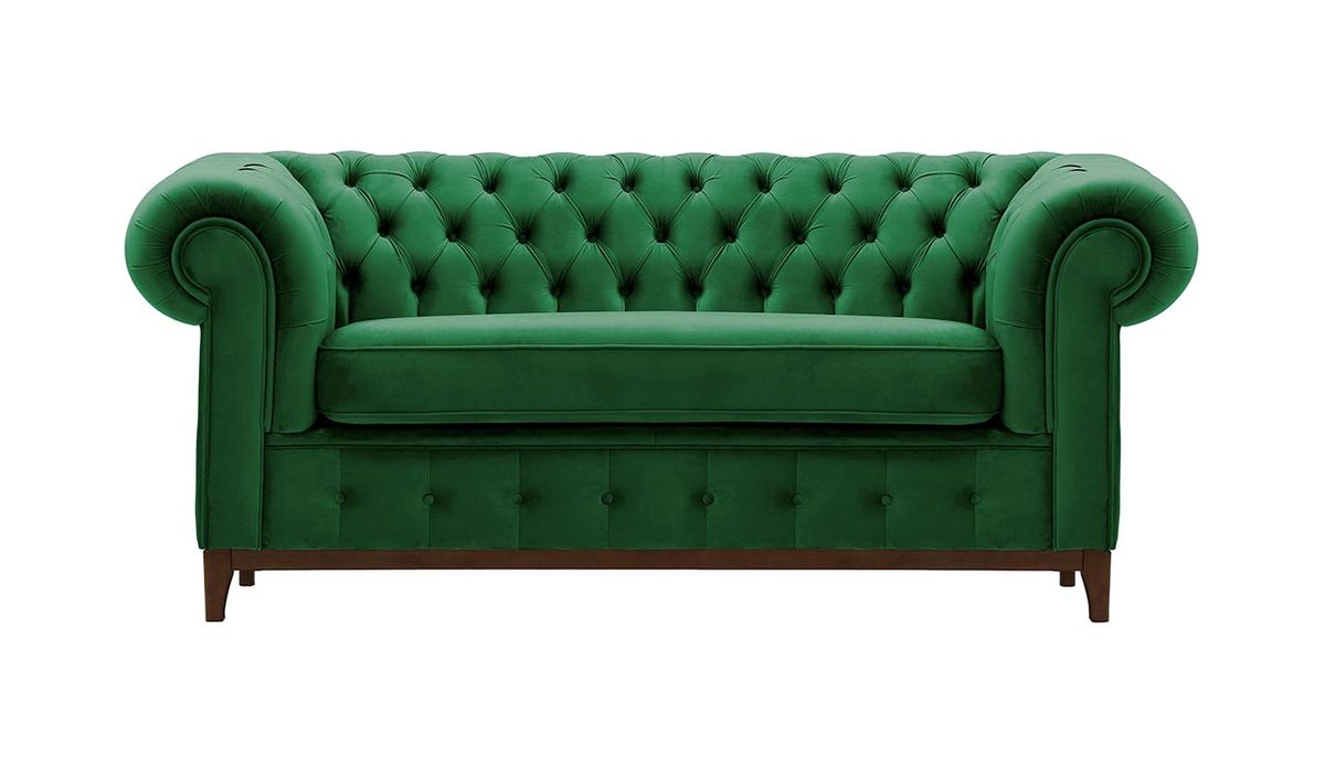Canapé deux places Chesterfield Grand, vert foncé - Velluto 10, Couleur des pieds: Chêne foncé