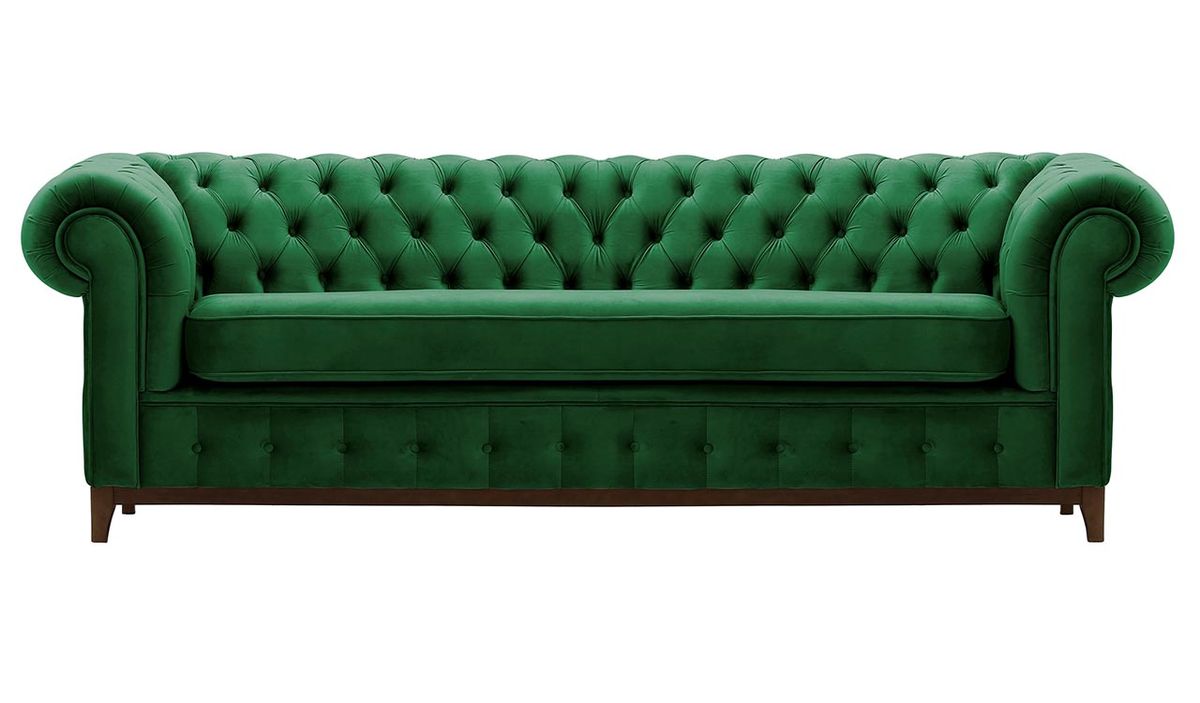 Canapé trois places Chesterfield Grand, vert foncé - Velluto 10, Couleur des pieds: Chêne foncé