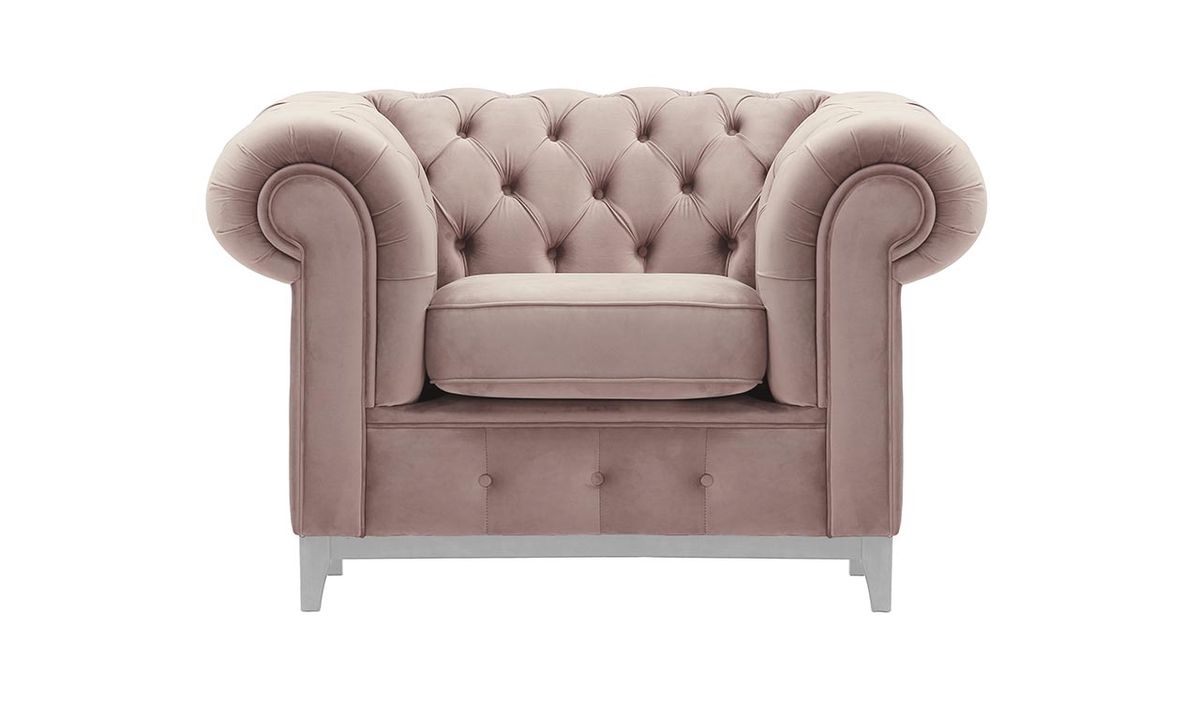 Fauteuil Chesterfield Grand, lila/rose - Velluto 14, Couleur des pieds: Blanc