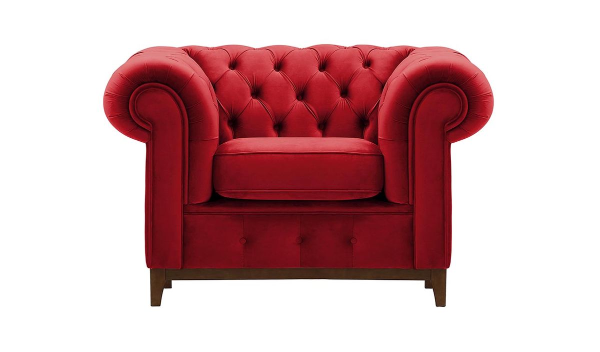 Fauteuil Chesterfield Grand, rouge - Velluto 7, Couleur des pieds: Chêne foncé