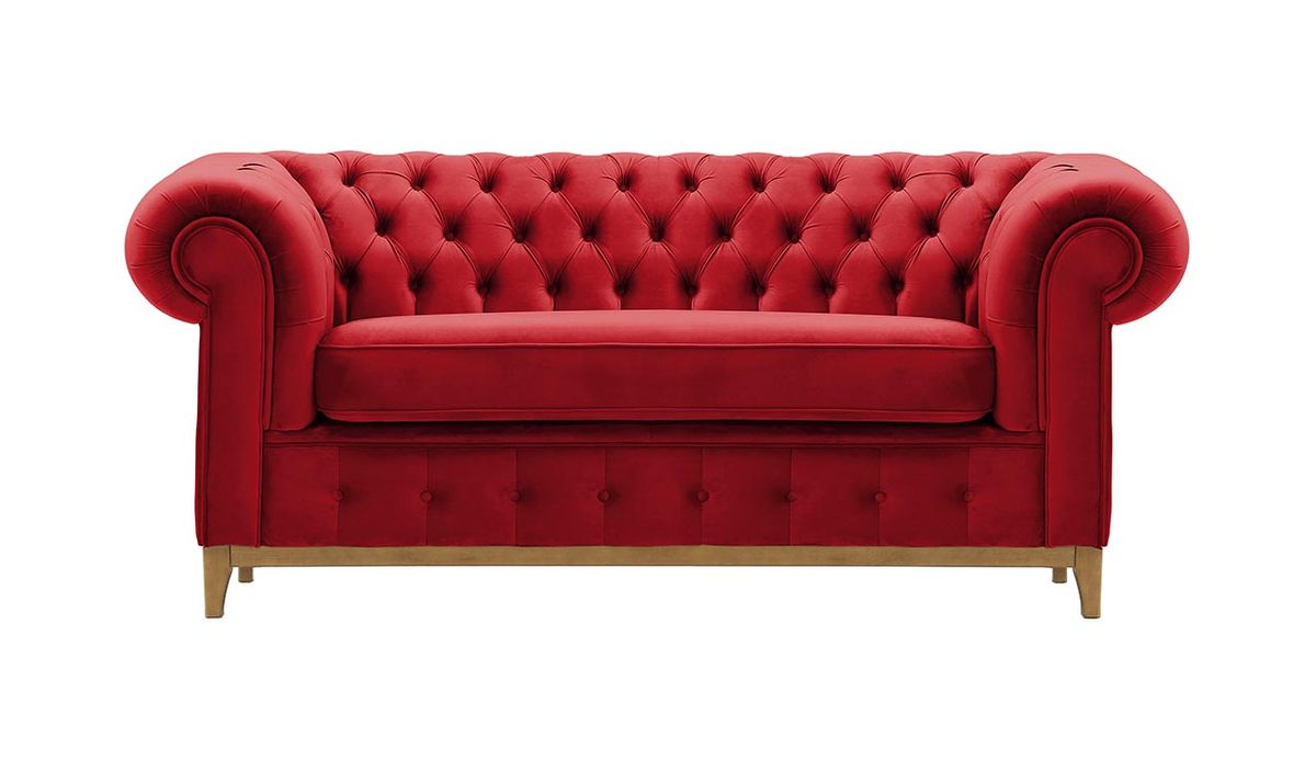 Canapé deux places Chesterfield Grand, rouge - Velluto 7, Couleur des pieds: Chêne clair