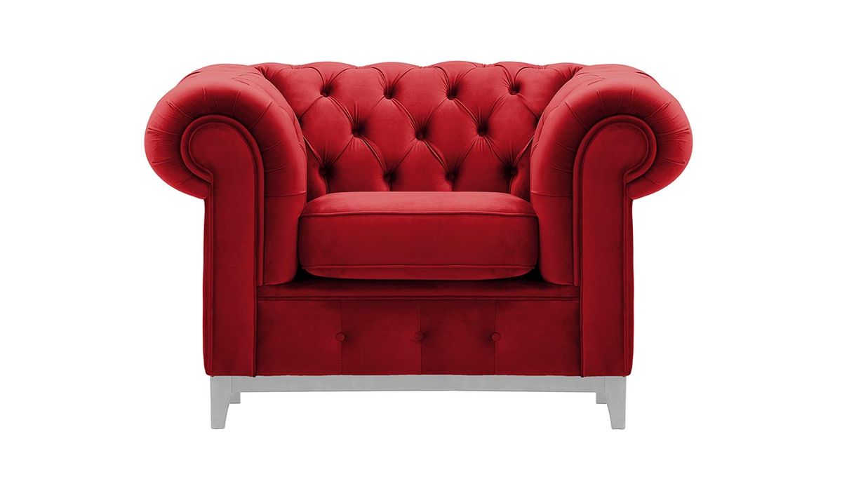 Fauteuil Chesterfield Grand, rouge - Velluto 7, Couleur des pieds: Blanc
