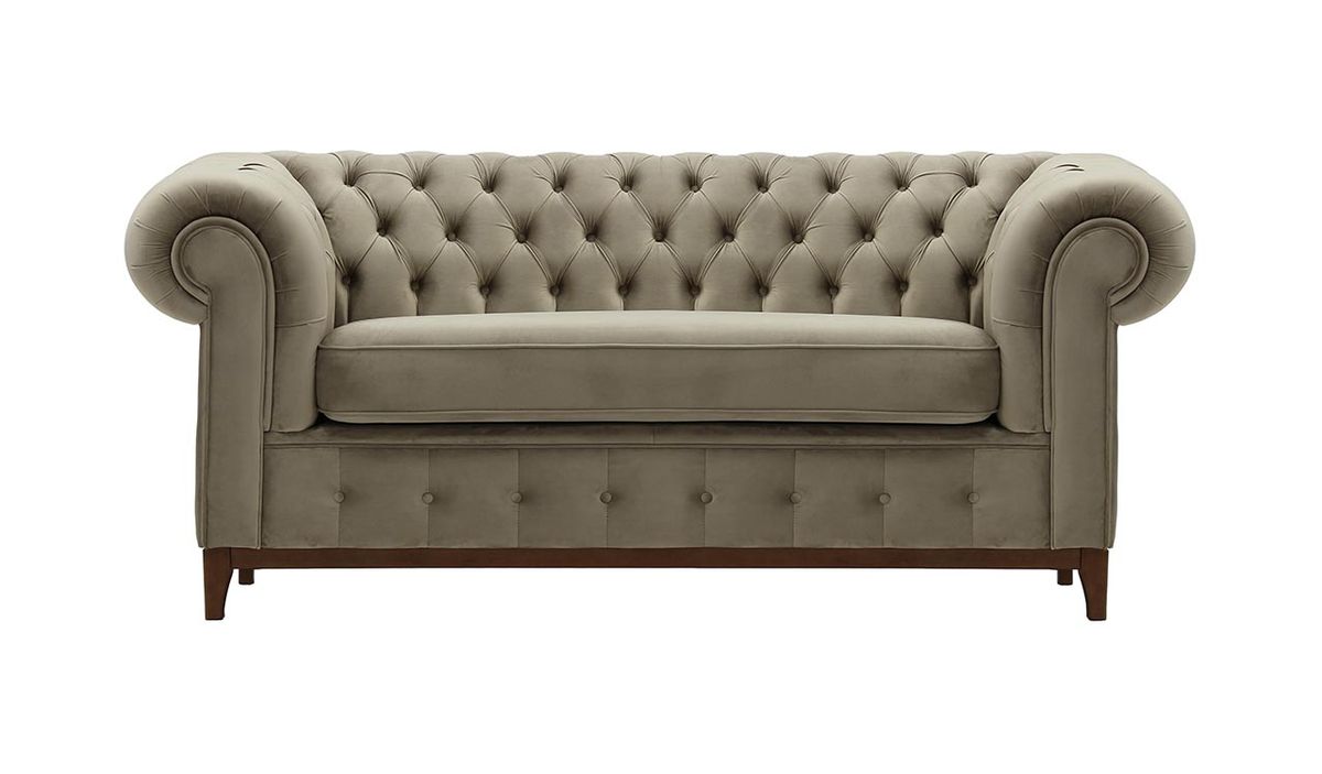Canapé deux places Chesterfield Grand, beige - Velluto 3, Couleur des pieds: Chêne foncé