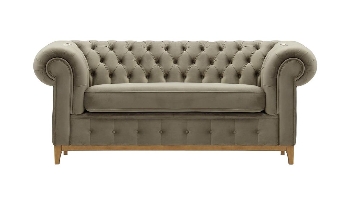Canapé deux places Chesterfield Grand, beige - Velluto 3, Couleur des pieds: Chêne clair