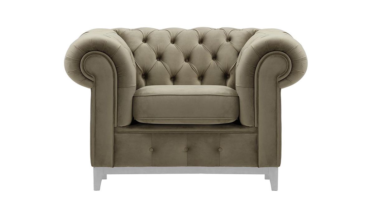 Fauteuil Chesterfield Grand, beige - Velluto 3, Couleur des pieds: Blanc