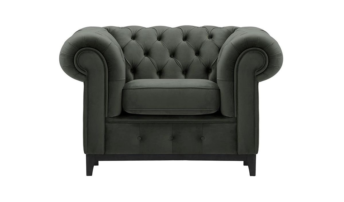 Fauteuil Chesterfield Grand, graphite - Velluto 19, Couleur des pieds: Noir