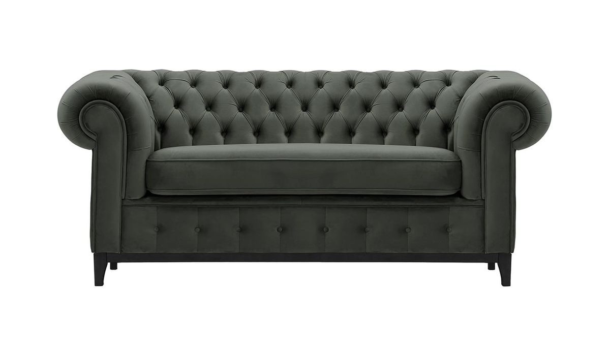 Canapé deux places Chesterfield Grand, graphite - Velluto 19, Couleur des pieds: Noir