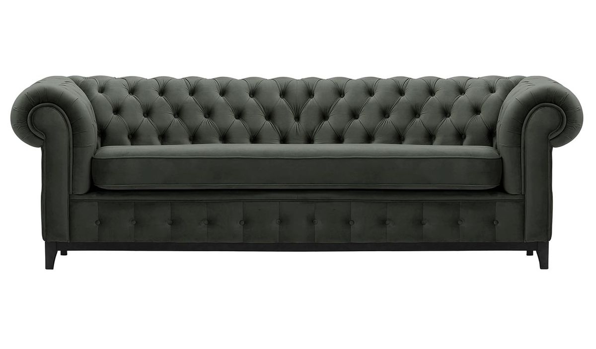 Canapé trois places Chesterfield Grand, graphite - Velluto 19, Couleur des pieds: Noir