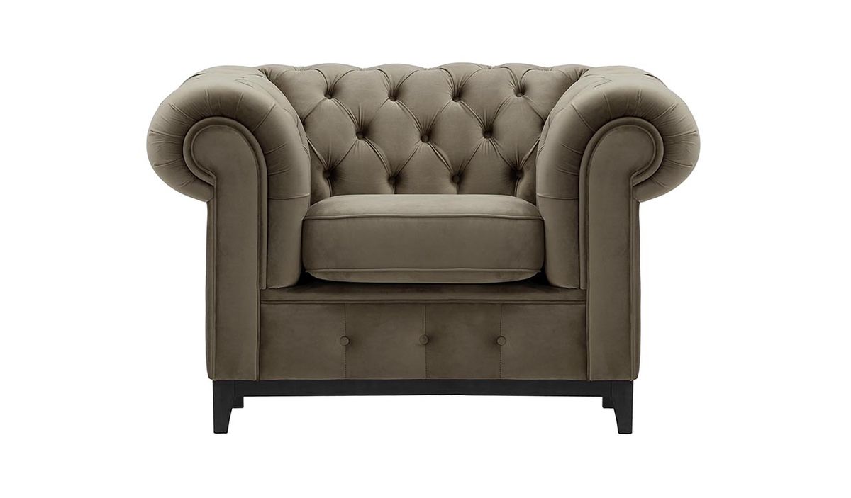 Fauteuil Chesterfield Grand, gris éléphant - Velluto 17, Couleur des pieds: Noir