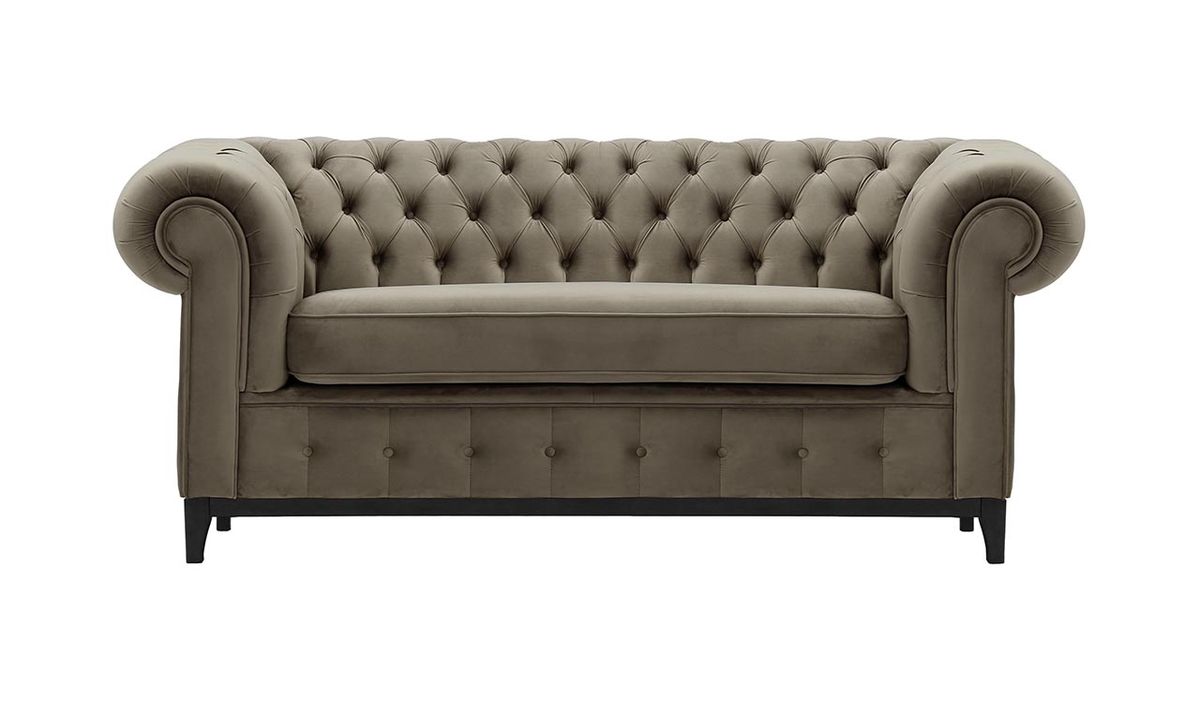 Canapé deux places Chesterfield Grand, gris éléphant - Velluto 17, Couleur des pieds: Noir