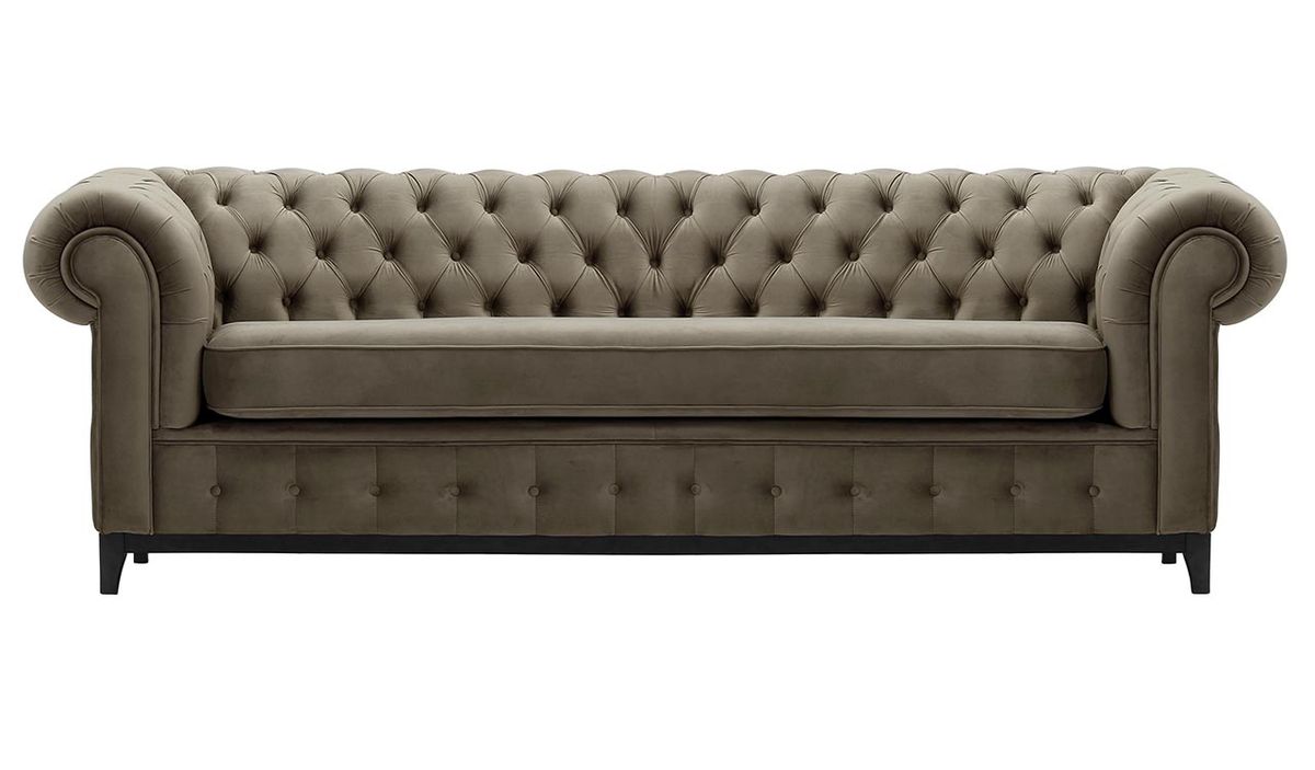 Canapé trois places Chesterfield Grand, gris éléphant - Velluto 17, Couleur des pieds: Noir