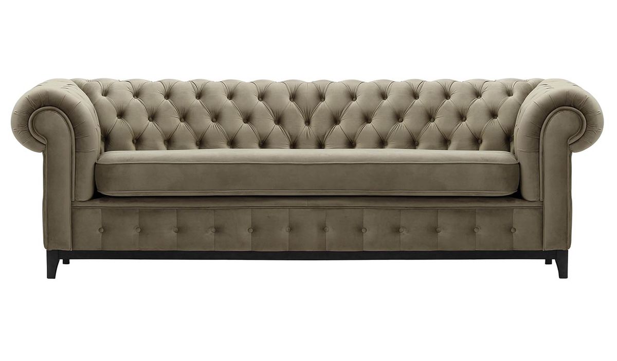 Canapé trois places Chesterfield Grand, beige - Velluto 3, Couleur des pieds: Noir