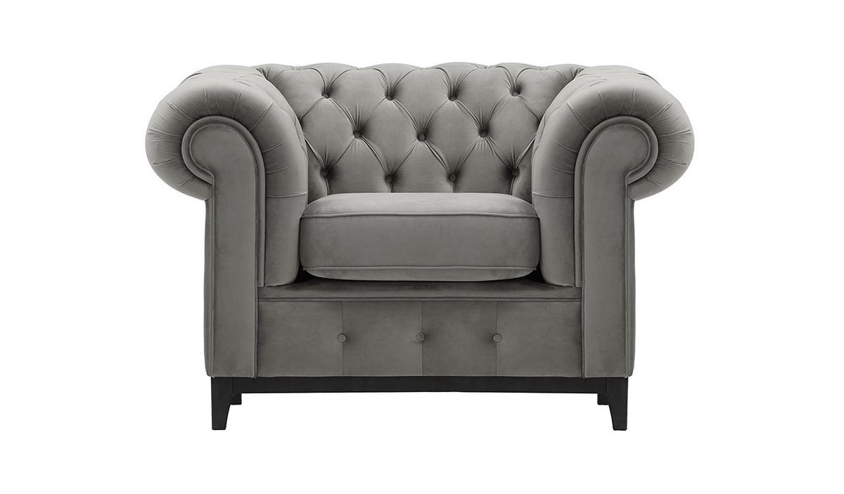 Fauteuil Chesterfield Grand, gris clair - Velluto 15, Couleur des pieds: Noir