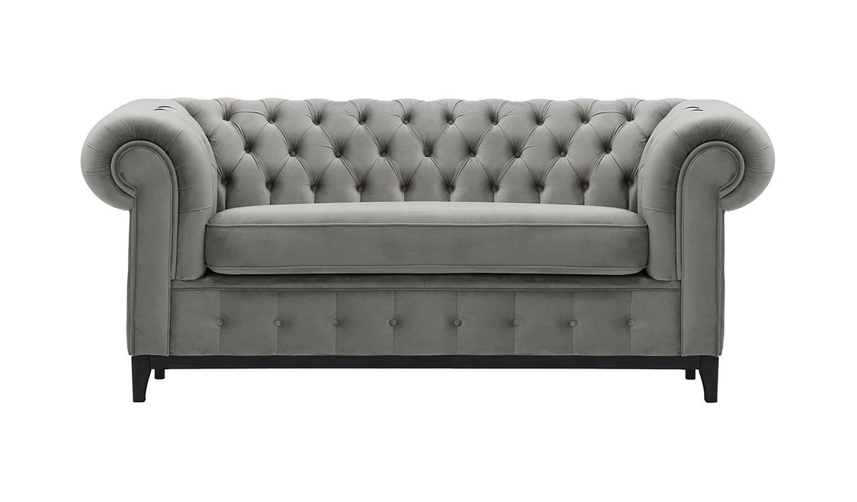 Canapé deux places Chesterfield Grand, gris clair - Velluto 15, Couleur des pieds: Noir