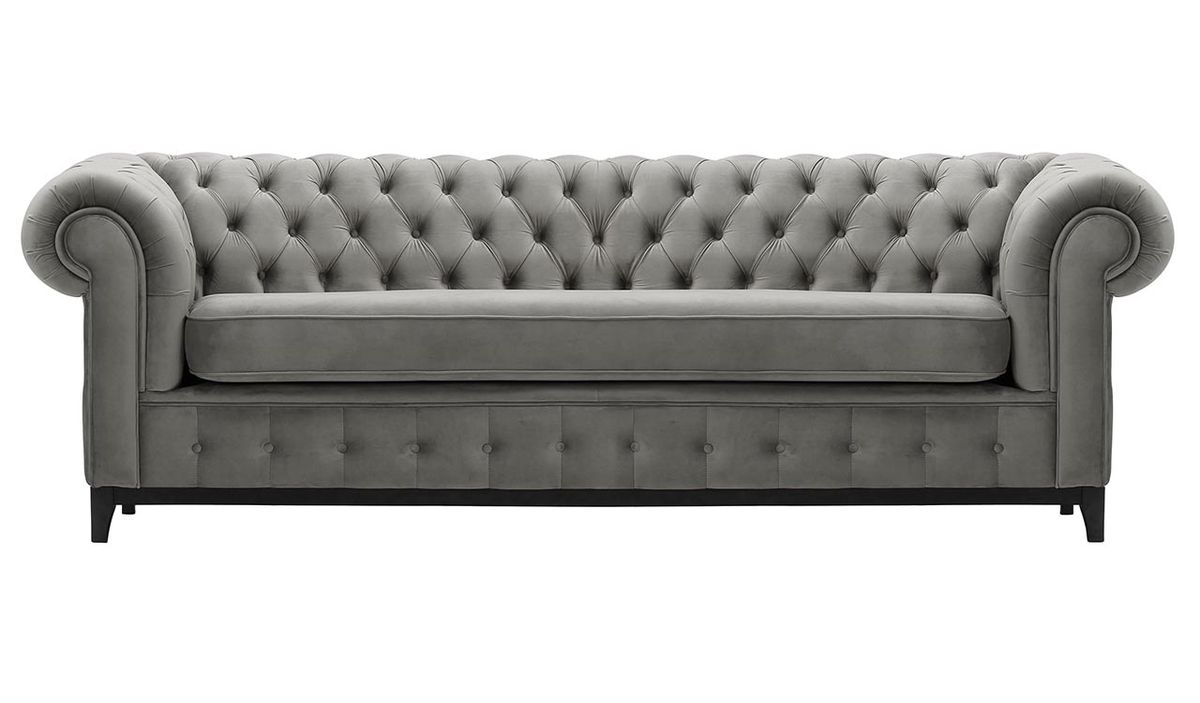 Canapé trois places Chesterfield Grand, gris clair - Velluto 15, Couleur des pieds: Noir