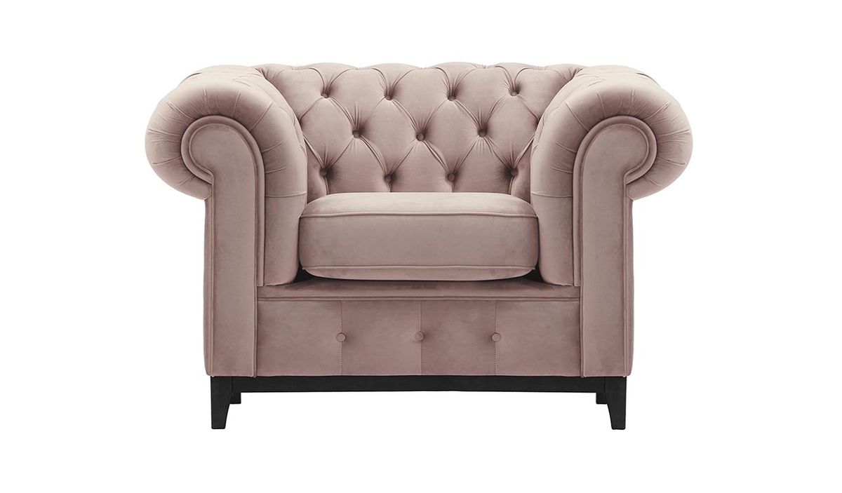 Fauteuil Chesterfield Grand, lila/rose - Velluto 14, Couleur des pieds: Noir