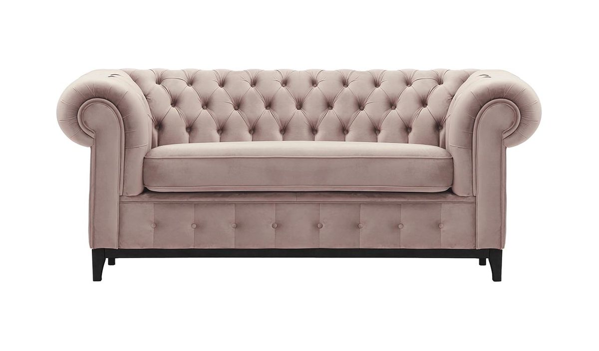 Canapé deux places Chesterfield Grand, lila/rose - Velluto 14, Couleur des pieds: Noir