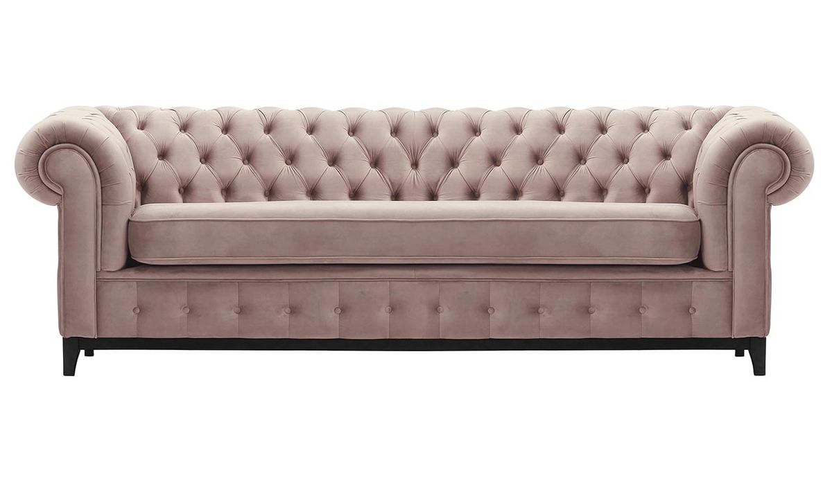 Canapé trois places Chesterfield Grand, lila/rose - Velluto 14, Couleur des pieds: Noir