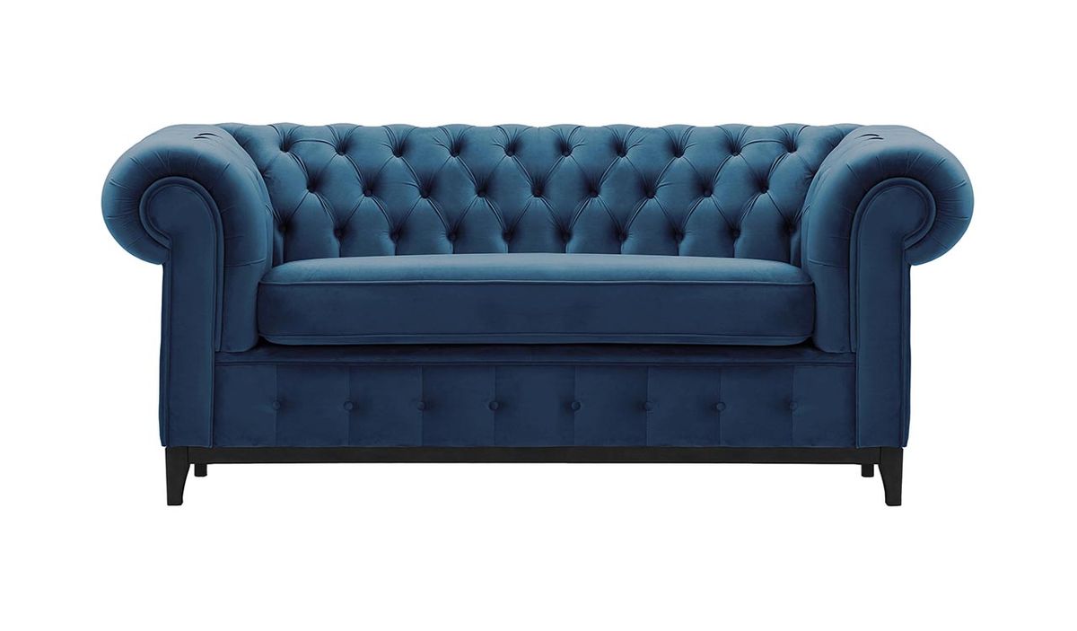 Canapé deux places Chesterfield Grand, bleu - Velluto 11, Couleur des pieds: Noir