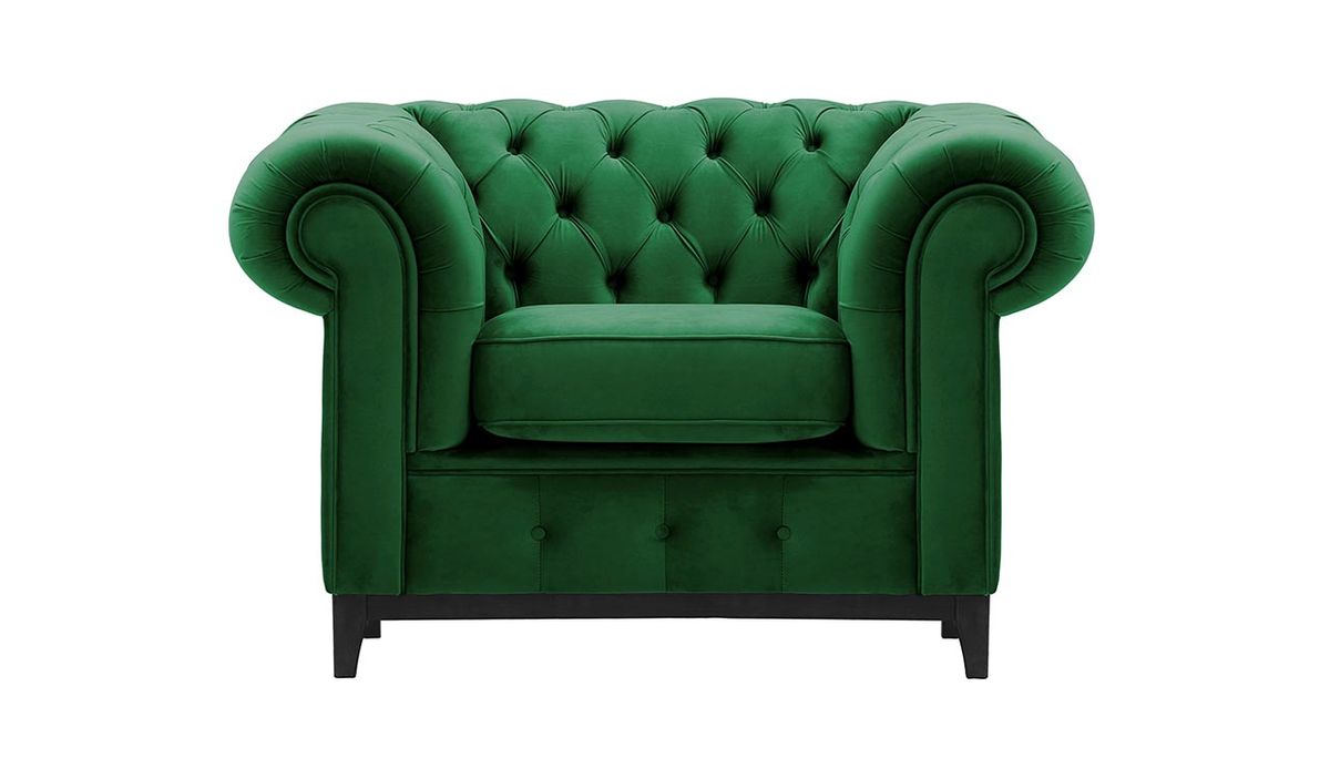 Fauteuil Chesterfield Grand, vert foncé - Velluto 10, Couleur des pieds: Noir