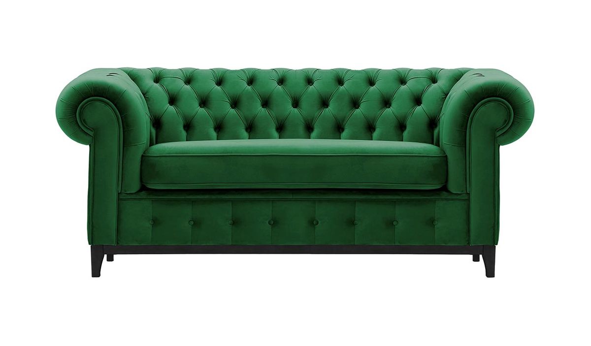 Canapé deux places Chesterfield Grand, vert foncé - Velluto 10, Couleur des pieds: Noir