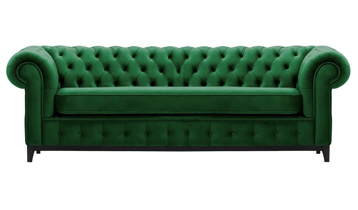 Canapé trois places Chesterfield Grand, vert foncé - Velluto 10, Couleur des pieds: Noir