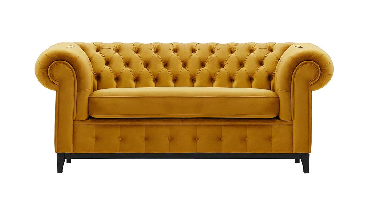 Canapé deux places Chesterfield Grand, moutarde - Velluto 8, Couleur des pieds: Noir
