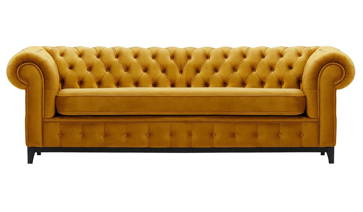 Canapé trois places Chesterfield Grand, moutarde - Velluto 8, Couleur des pieds: Noir