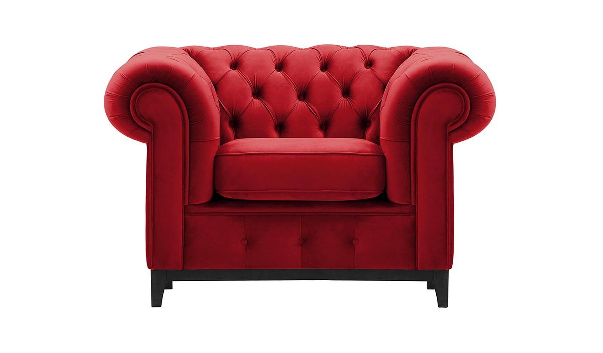 Fauteuil Chesterfield Grand, rouge - Velluto 7, Couleur des pieds: Noir